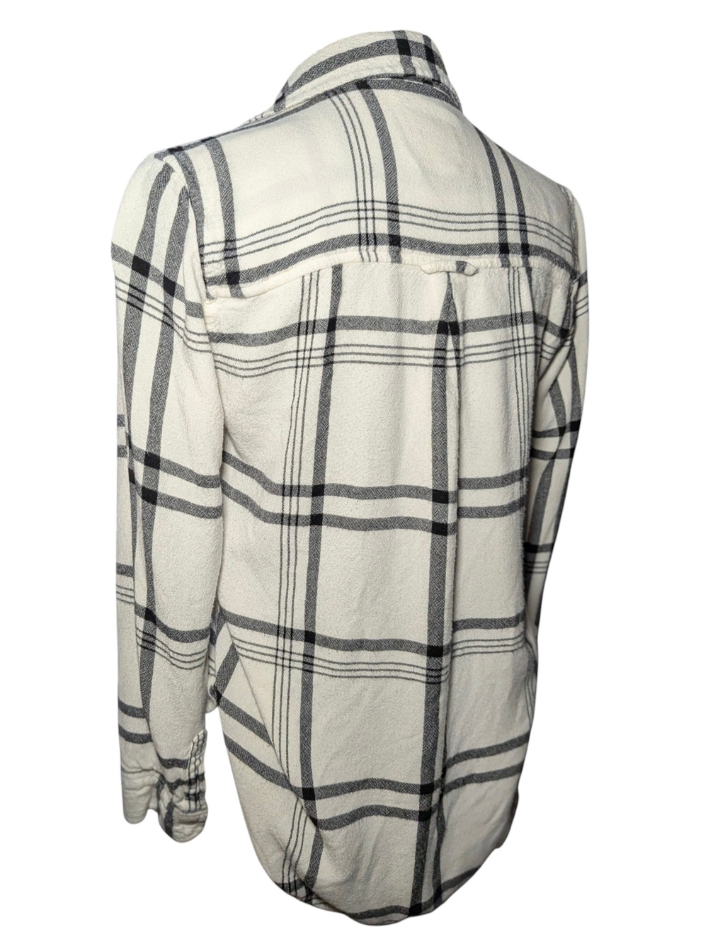American Eagle Cream and Black Plaid Boyfriend Fit Flannel Women's Size Medium - Picture 7 of 11